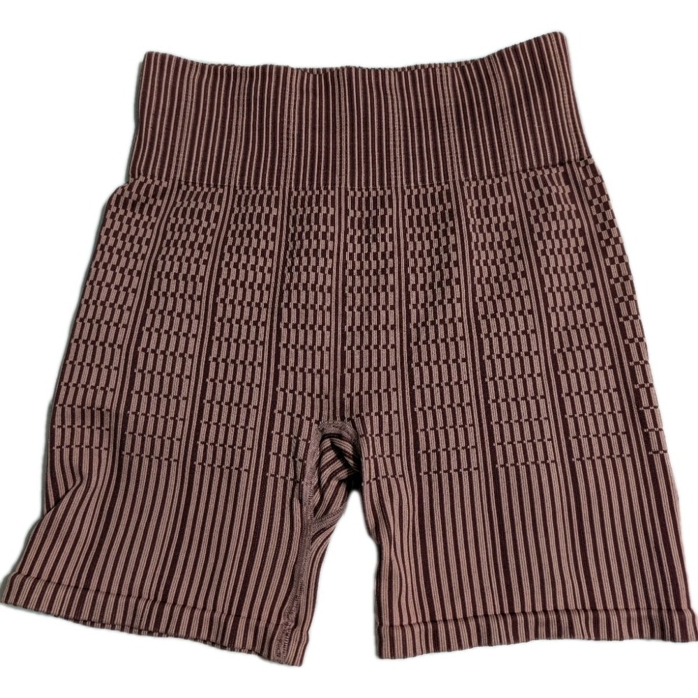 Prozis Seamless Compression Workout Shorts Womens M Mauve Ribbed High Rise Gym